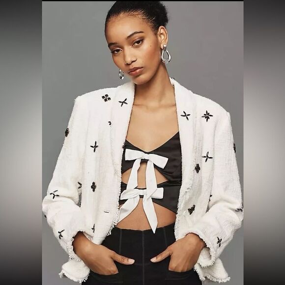 ANTHROPOLOGIE Maeve Decorated Tweed Blazer - Picture 4 of 4